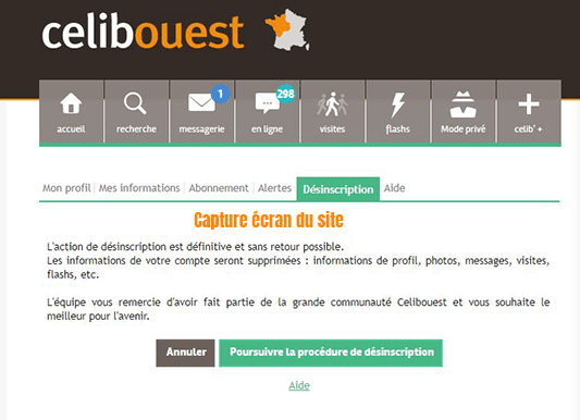 supprimer compte celibouest