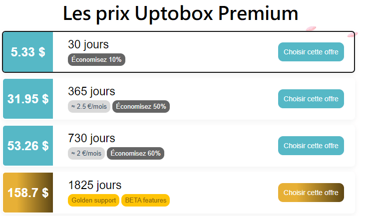 Uptobox Premium prix